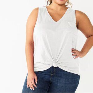 Juniors' Plus Size SO® V-Neck Pocket Tank Top White Size 3X NWT